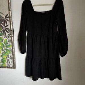 🧡3/15 NWT HOMEYEE Black Long-Sleeve Tiered Mini Dress Women's 10/XL
